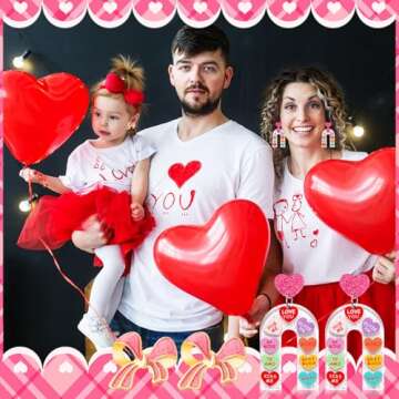 6 Pairs Valentines Earrings for Women, Valentines Day Earrings Heart Arch Bow Tassels Dangle Earrings Bulk for Women, Valentine's Day Jewelry Accessories Gifts for Women and Teens