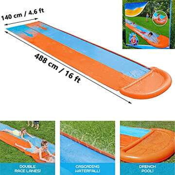 Taopleker Water Slip and Slide for Kids Adults, Backyard Giant Waterslide Racing Lanes and Splash Pool Games, Outdoor Blow Up Water Slides