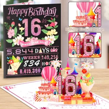 Sweet 16th Birthday Card with Unique Pop Up Design