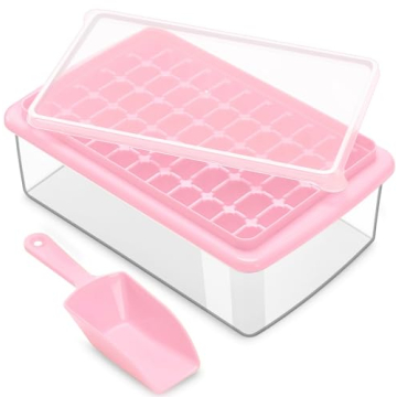 Pink Ice Cube Tray with Lid and Storage Bin - Easy Release 55 Mini Cubes, BPA Free