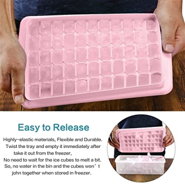 Pink Ice Cube Tray with Cover and Storage Bin for Easy Freezing