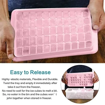 Pink Ice Cube Tray with Cover and Storage Bin for Easy Freezing