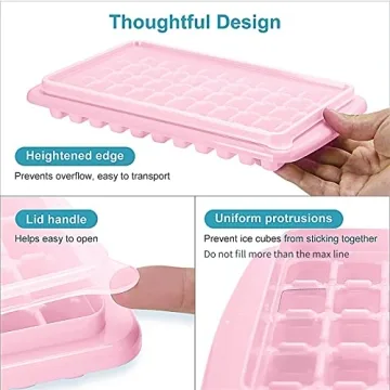 Pink Ice Cube Tray with Cover and Storage Bin for Easy Freezing