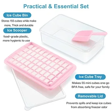 Pink Ice Cube Tray with Cover and Storage Bin for Easy Freezing