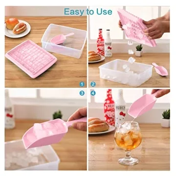 Pink Ice Cube Tray with Cover and Storage Bin for Easy Freezing