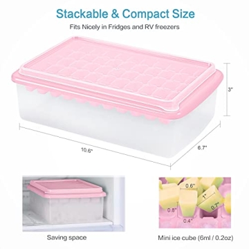 Pink Ice Cube Tray with Cover and Storage Bin for Easy Freezing