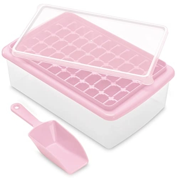 Pink Ice Cube Tray with Cover and Storage Bin for Easy Freezing