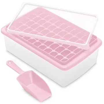 Pink Ice Cube Tray with Cover and Storage Bin for Easy Freezing