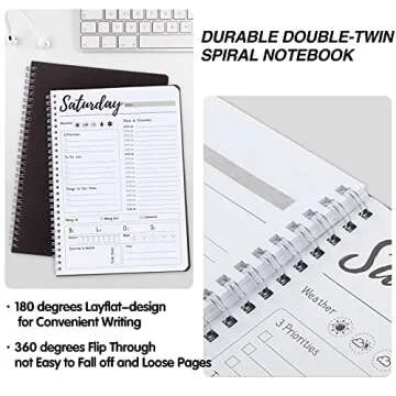 Work Planner,Daily & Weekly Spiral Planner with Hourly Schedules, To Do List, Tasks, Expense tracker, Undated 7 Days Planner Start Anytime, Flexible PVC Waterproof Cover, 10x7.3 inches