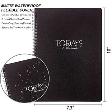 Work Planner,Daily & Weekly Spiral Planner with Hourly Schedules, To Do List, Tasks, Expense tracker, Undated 7 Days Planner Start Anytime, Flexible PVC Waterproof Cover, 10x7.3 inches