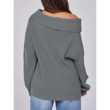 Saodimallsu Womens Off The Shoulder Sweater Top Oversized 2024 Fall Batwing Boat Neck Knit Sexy Casual Pullover Grey
