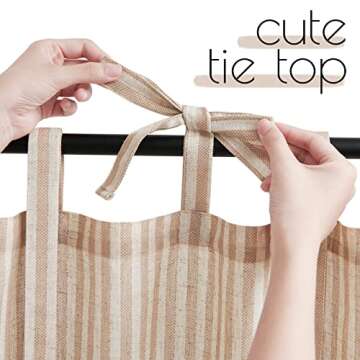 jinchan Tie Top Linen Kitchen Curtains 24 Inch Length Striped Tier Curtains Ticking Stripe Small Dra...