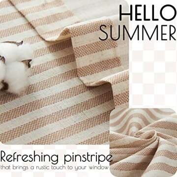 jinchan Tie Top Linen Kitchen Curtains 24 Inch Length Striped Tier Curtains Ticking Stripe Small Drapes for Living Room Bathroom Cafe Small Window Farmhouse Rustic Pinstripe Rod Pocket 2 Panels Tan