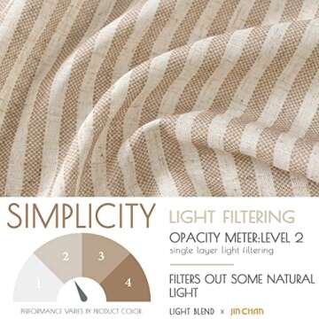jinchan Tie Top Linen Kitchen Curtains 24 Inch Length Striped Tier Curtains Ticking Stripe Small Drapes for Living Room Bathroom Cafe Small Window Farmhouse Rustic Pinstripe Rod Pocket 2 Panels Tan