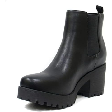 Soda Top Shoes Jaber Ankle Boot with Lug Sole and Chunky Heel for Maximum Comfort