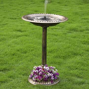 VIVOHOME 28 Inch Height Polyresin Lightweight Antique Outdoor Garden Bird Bath with Flower Planter Base Copper