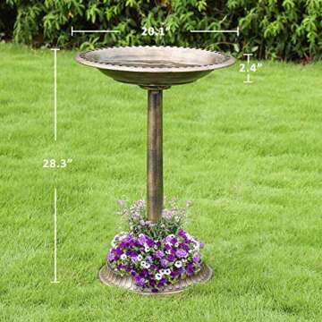 VIVOHOME 28 Inch Height Polyresin Lightweight Antique Outdoor Garden Bird Bath with Flower Planter Base Copper