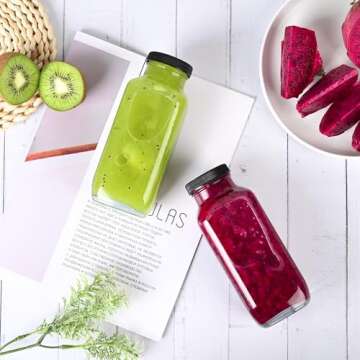10Pcs Glass Juice Bottles with Lids 16 Oz - Clear Glass Bottles with Lids, Juicing Bottles Reusable, Drink Jars Containers for Juicing, Smoothies, Water, Milk, Kombucha Storage, Wellness Shots