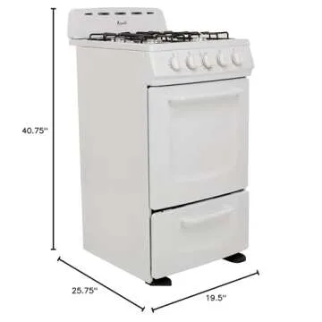 Avanti GRO20P0W Gas Range Oven Compact Freestanding Design, 4 Burners with Electronic Ignition, 2.1 Cu.Ft. Capacity Features Solid Door Storage Drawer Broiler and Accessories, 20-Inch, White