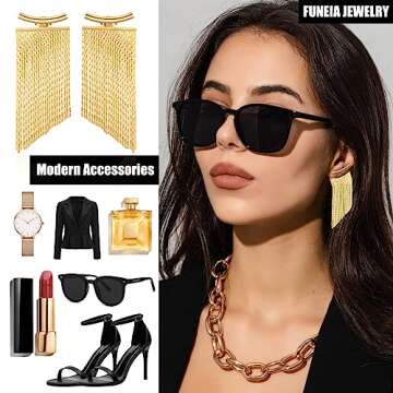 FUNEIA Gold Silver Tassel Earrings for Women Long Statement Drop & Dangle earrings Trendy Ear Jackets Front Back Earrings Dangling Dangly Bridal Fringe Formal Earrings for Wedding Prom Brides Jewelry