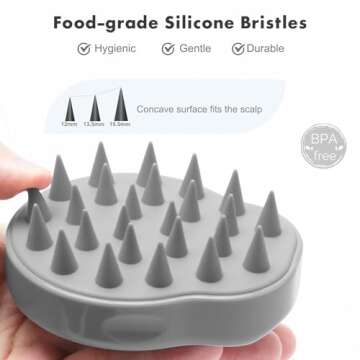FREATECH Hair Scalp Massager Shampoo Brush with Soft Silicone Bristles for Scalp Care and Hair Growth, Shower Head Scalp Scrubber Exfoliator for Dandruff, Wet & Dry for Men, Women and Kids, Grey