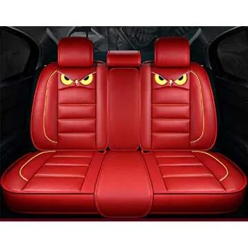 Ptowl Cartoon Full Set Universal Fit 5 Seats Car Surrounded Waterproof Leather Car Seat Covers Protector Adjustable Removable Auto Seat Cushions (RED)