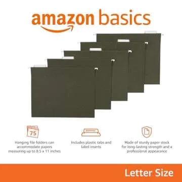 Amazon Basics Hanging File Folders - Durable 75 Count for Document Organization