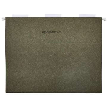 Amazon Basics Hanging File Folders, Letter Size, Standard Green, 1/5-Cut Tabs, 75 Count per box
