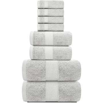 White Classic Luxury Bath Towel Set of 8 Pieces - 100% Turkish Cotton Highly Absorbent Towels for Ba...
