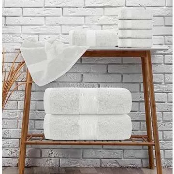 White Classic Luxury Bath Towel Set of 8 Pieces - 100% Turkish Cotton Highly Absorbent Towels for Bathroom, 2 Luxury Bath Towels 700GSM, 2 Hand Towels, 4 Washcloths, Silver