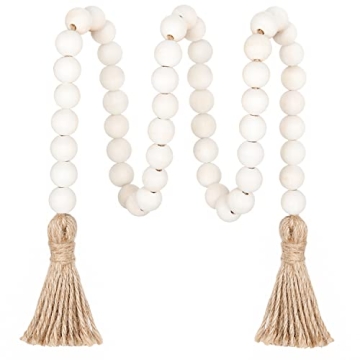 Meplait 39in Wood Bead Garland Farmhouse with Tassels,Versatile Prayer Beads Boho Chic Wall Hanging ...