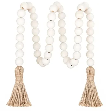 Meplait 39in Wood Bead Garland Farmhouse with Tassels,Versatile Prayer Beads Boho Chic Wall Hanging ...
