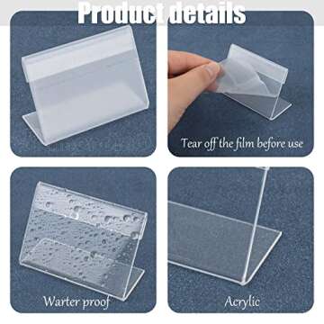 Framendino, 20 Pack L Shape Mini Sign Display Holder Acrylic Name Tag Table Clear Price Stands