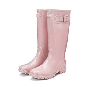 DKSUKO Women's Tall Rain Boots Waterproof & Stylish Pink