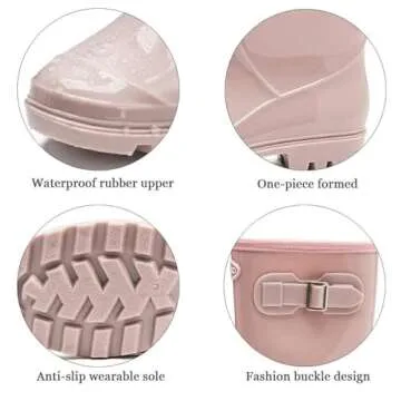 DKSUKO Women's Tall Rain Boots Waterproof & Stylish Pink