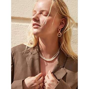 PERNNLA PEARL 18K Gold Drop Dangle Earrings for Women Dainty Long Circle Geometric Earring Big Boho ...