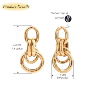 PERNNLA PEARL 18K Gold Drop Dangle Earrings for Women Dainty Long Circle Geometric Earring Big Boho Statement Earrings Women Jewelry