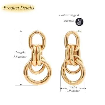 PERNNLA PEARL 18K Gold Drop Dangle Earrings for Women Dainty Long Circle Geometric Earring Big Boho Statement Earrings Women Jewelry