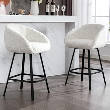 Stylish Zesthouse 26'' Swivel Counter Stools - White Sherpa Kitchen Bar Stools Set of 2