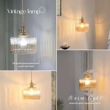 Shenmoyl Vintage Wall Sconce Wall Lamp with Amber Striped Shade Pattern Glass Adjustable Chain Retro Gold Wall Mounted Light, Modern Wall Lamp Fixtures Decor for Bedside Bedroom Indoor Doorway