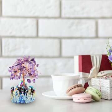 mookaitedecor Amethyst Crystal Tree, Quartz Cluster Rainbow Titanium Crystals Base Bonsai Money Tree for Wealth and Luck