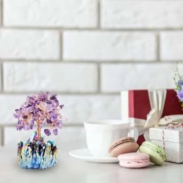 mookaitedecor Amethyst Crystal Tree, Quartz Cluster Rainbow Titanium Crystals Base Bonsai Money Tree for Wealth and Luck