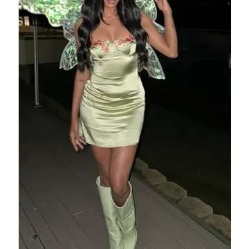 Juakoso Women Sexy Floral Lace Mini Dress Y2k Spaghetti Strap Patchwork Backless Bodycon Short Dress...