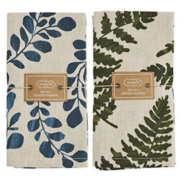 Mud Pie Green Leaf Napkin Set, 18" x 18" Elegant Dining
