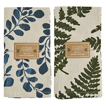 Mud Pie Green Leaf Napkin Set, 18" x 18" Elegant Dining
