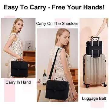 Large Makeup Carrying Train Case for Women, Black Travel Bag Storage Box, 4 Tier Professional Nail O...