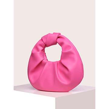 Verdusa Women's Ruched PU Leather Hobo Handbag Clutch Purse Hot Pink one-size