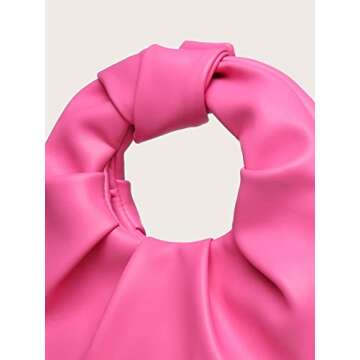 Verdusa Women's Ruched PU Leather Hobo Handbag Clutch Purse Hot Pink one-size