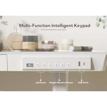 Claiks Glass Standing Desk with Drawers, 48×24 Inch Adjustable Stand Up Desk, Quick Install Home Office Computer Desk with USB Ports, White