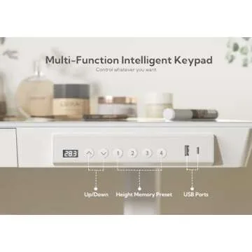 Claiks Glass Standing Desk with Drawers, 48×24 Inch Adjustable Stand Up Desk, Quick Install Home Office Computer Desk with USB Ports, White